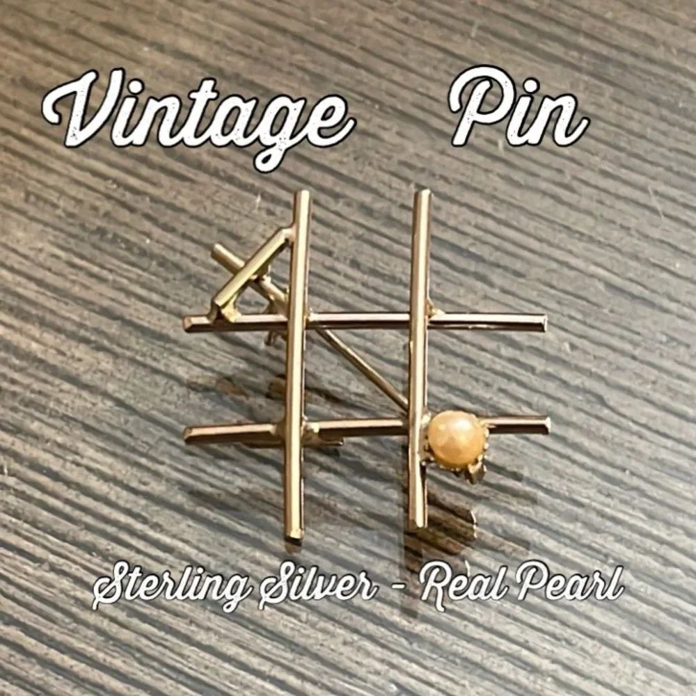 Vintage Sterling Silver Tic Tac Toe and Pearl Brooch